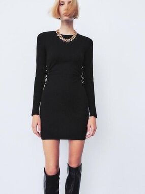 ZARA Black Long-Sleeve Bodycon Dress M